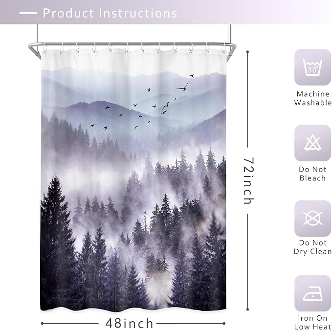 Riyidecor Purple Shower Curtain 48Wx72H Inch, Stall Narrow Rv Small Nature - Image 5