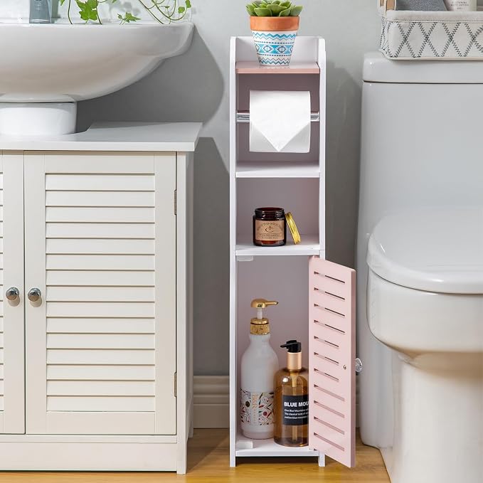 AOJEZOR Toilet Paper Holder Stand: Small Bathroom Storage Cabinet - Image 4