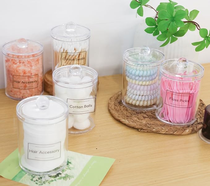 2 Pack Acrylic Qtip Holder Dispenser, Bathroom Canisters Apothecary Jar Set - Image 3
