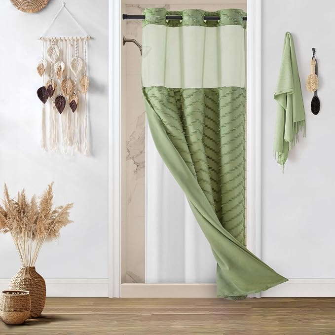 No Hooks Stall Fabric Shower Curtain by PANGSINNEDirect