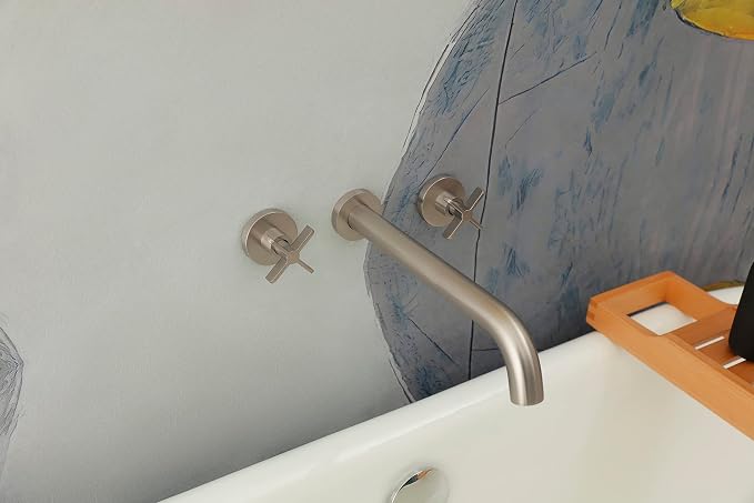 Wall Mount Tub Filler, Two Cross Handle Bathtub Faucet, Extra Long Spout Reach - Image 5