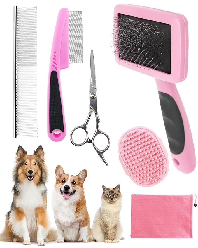 Dog Brush for Shedding Grooming, 6 Pack Long-Pin Brush Set for Long Haired Dog by KUEIOX