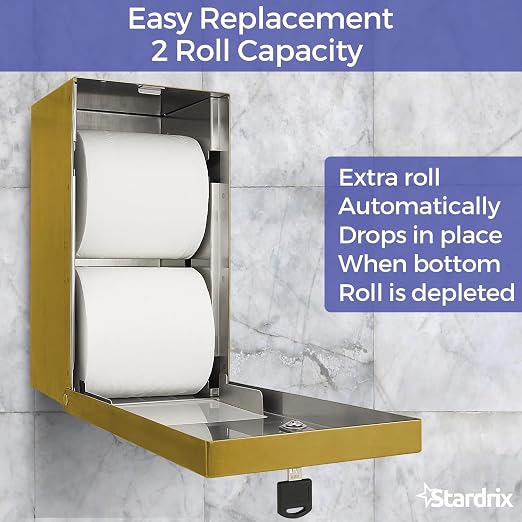 Gold 2 Roll Stainless Steel Commercial Toilet Paper Dispenser, Heavy Duty Wall - Image 3