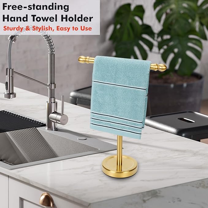 Hand Towel Holder Gold, T-Shape Hand Towel Stand - Image 3