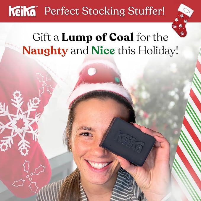 Keika Charcoal Christmas Soap – Santa’s Naughty Bar, Lump of Coal Holiday Gift - Image 2