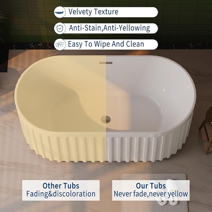 GarveeLife Freestanding Bathtubs 67 inch White Acrylic Free Standing Soaking - Image 6