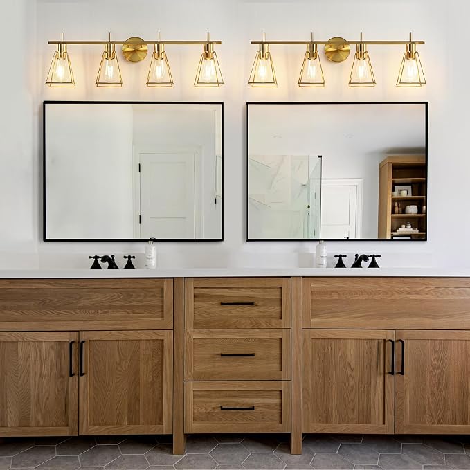 Industrial Bathroom Vanity Lights: 4-Lights Gold Brushed Brass Vintage Metal - Image 3