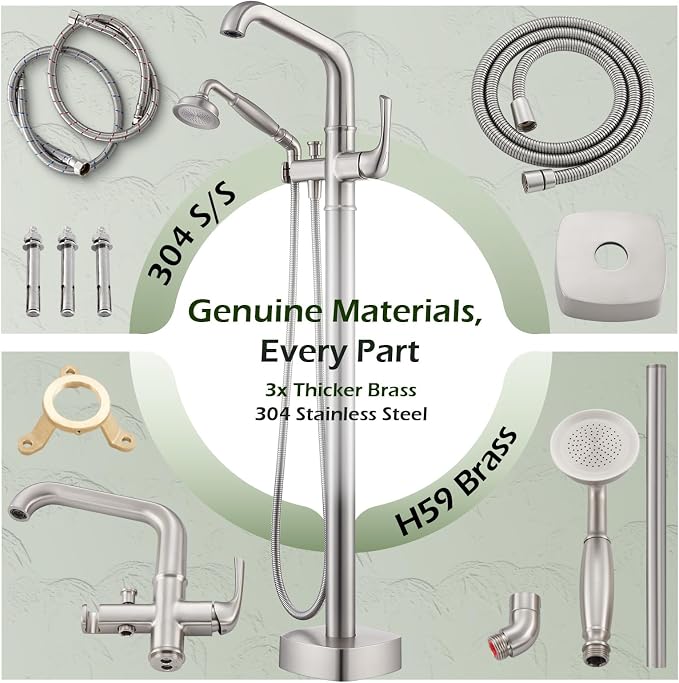 Luxury Free Standing Tub Faucet, Classic Brass Freestanding Bathtub Faucet - Image 7