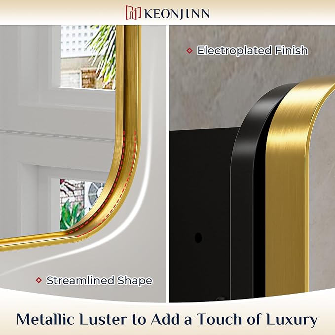 Keonjinn 20 x 32 Inch Gold Mirrored Medicine Cabinet, Recessed Medicine Cabinets - Image 5