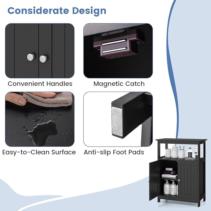 COSTWAY Bathroom Floor Storage Cabinet, Modern Wooden Freestanding Storage - Image 6