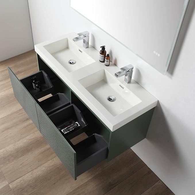 Blossom 48 Inch Double Sink Bathroom Vanity, All Wood Wall Mounted Floating - Image 5