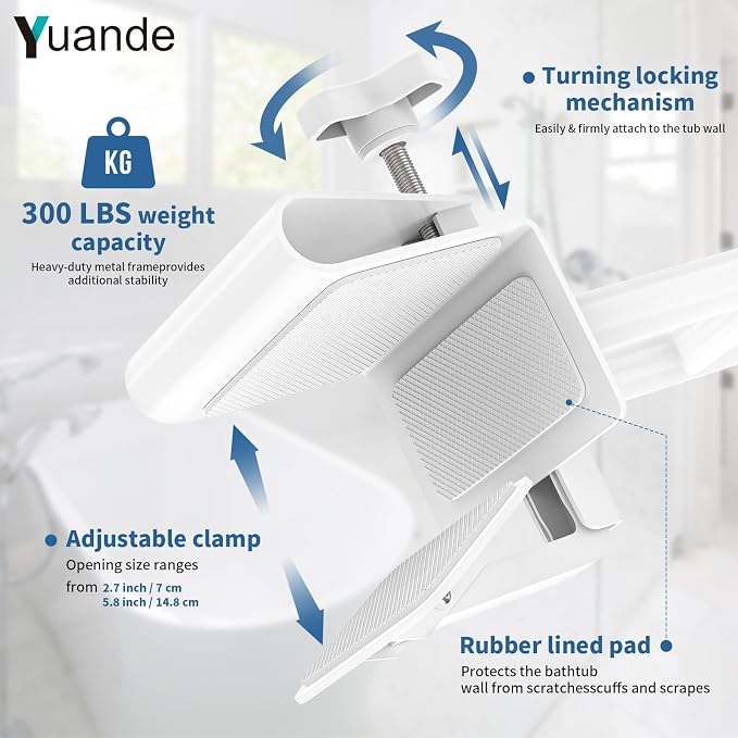 Bathtub Grab Bars with Suction Grab Bars, YuanDe 20x6 Inch Adjustable Bathtub - Image 6