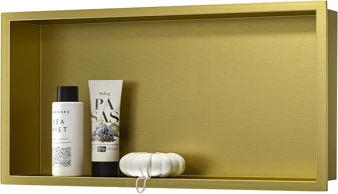 Stainless Steel Shower Niche 24" X 12" Gold No Tile Needed Horizontal Niche by Bernkot