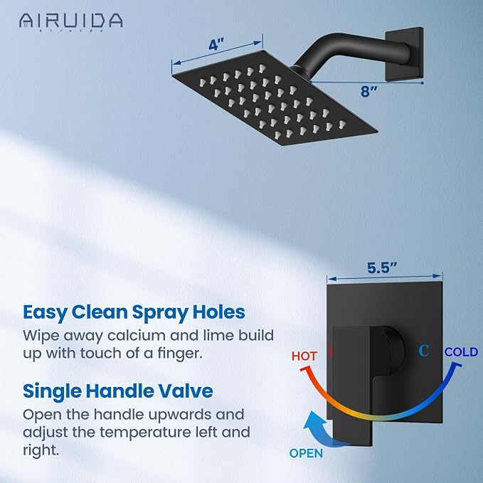 Airuida Shower Faucet Set Bathroom Rain Shower System SUS304 Stainless Steel - Image 4