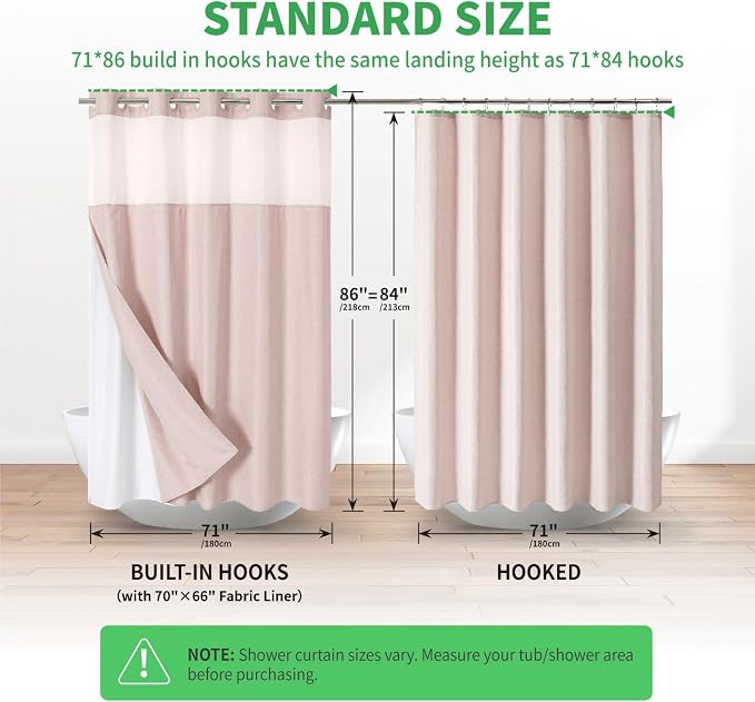 Extra Long No Hooks Needed Linen Textured Shower Curtain - Image 7