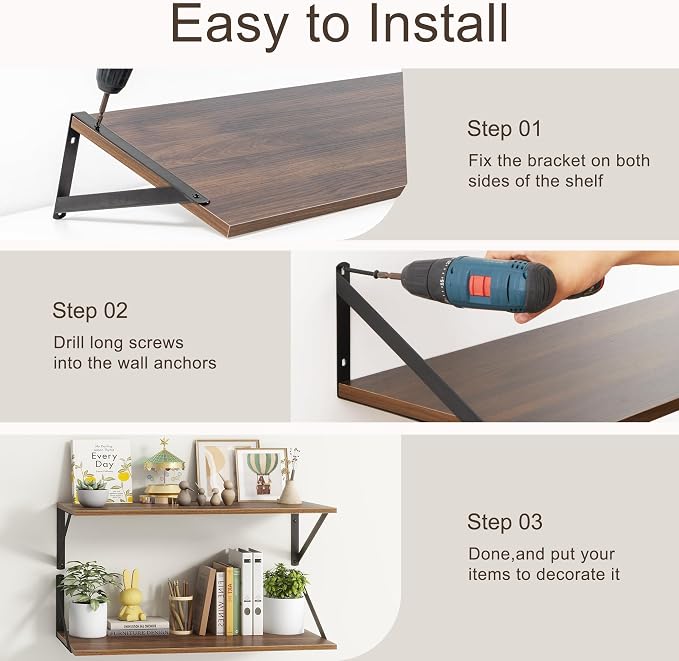 36"W x 10"D Floating Shelves, 10 Inch Deep Walnut Floating Shelves, Farmhouse - Image 7