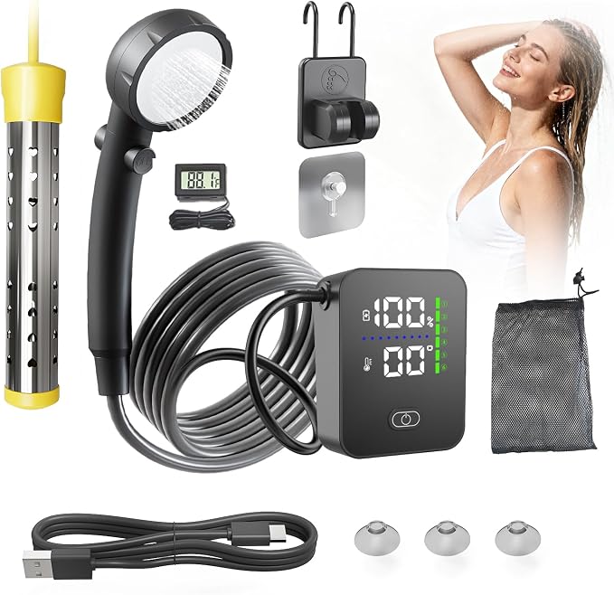 SHIJING Portable Shower with Heater, 8000mAh Rechargeable Battery by SHIJINGTOOLS