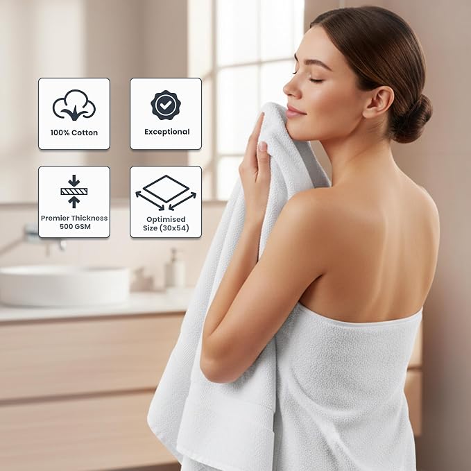 500 GSM 100% Cotton White 3-Pcs Bath Towel Set | Ultra Soft Highly Absorbent - Image 4