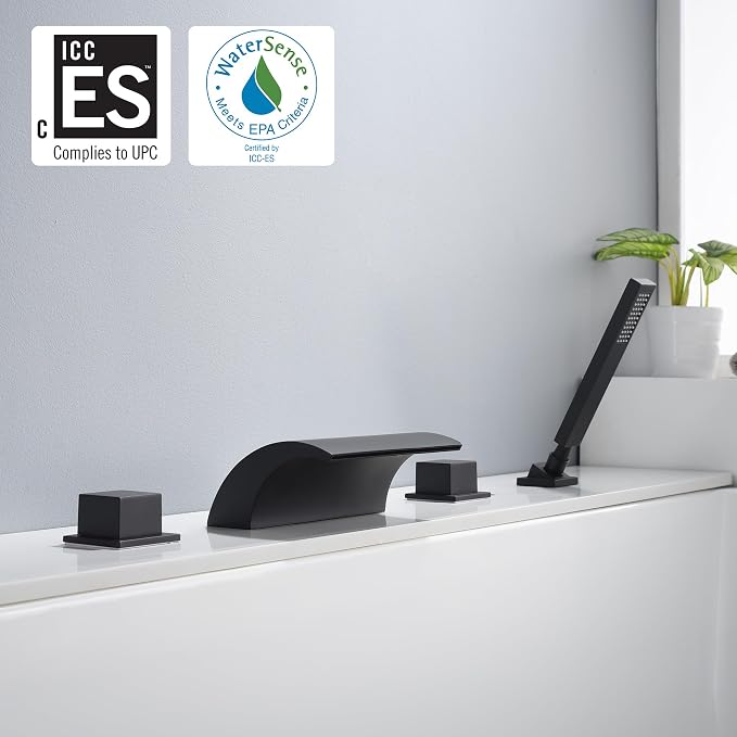 sumerain Black Roman Tub Faucet Waterfall Bathtub Faucet - Image 2