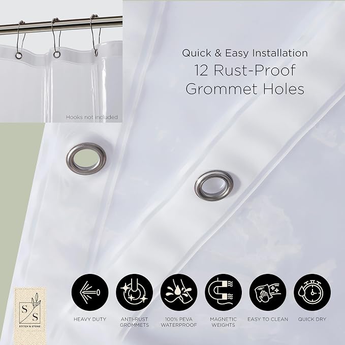 Stitch & Stone Shower Curtain Liner, Premium Heavyweight Durable Waterproof 8g - Image 6