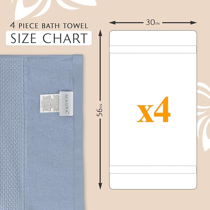 MAURA Light Blue Extra Large Turkish Cotton Luxury Bath Towels Set of 4. - Image 3
