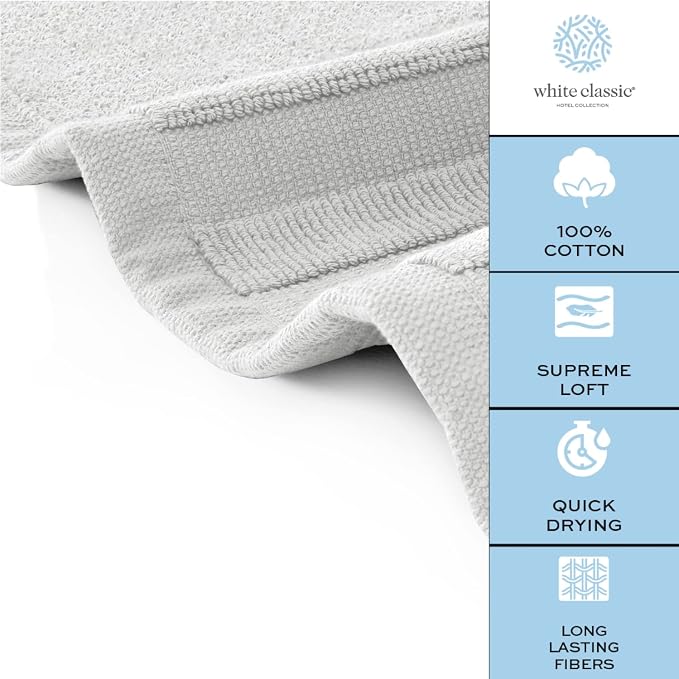 White Classic Luxury Bath Mat Floor Towel Set - Image 5