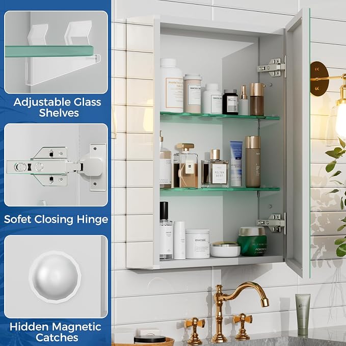 Bathroom Medicine Cabinet with Mirror, 20x26 Recessed or Wall Mirror Medicine - Image 5