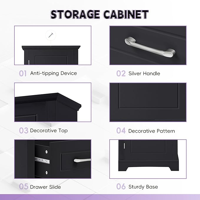 Slim Bathroom Storage Cabinet, Wood Tall Narrow White Bathroom Storage Cabinet - Image 7