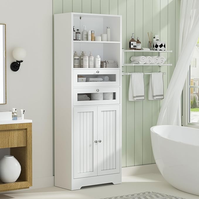 MU 67" Tall Bathroom Storage Cabinets, Modern Linen Cabinet by MU