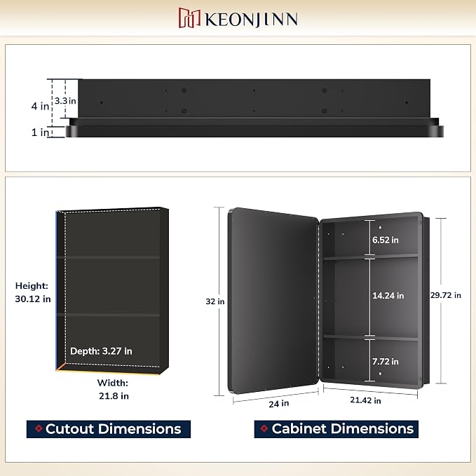 Keonjinn 24 x 32 Inch Black Recessed Medicine Cabinets, Bathroom Mirrored - Image 2