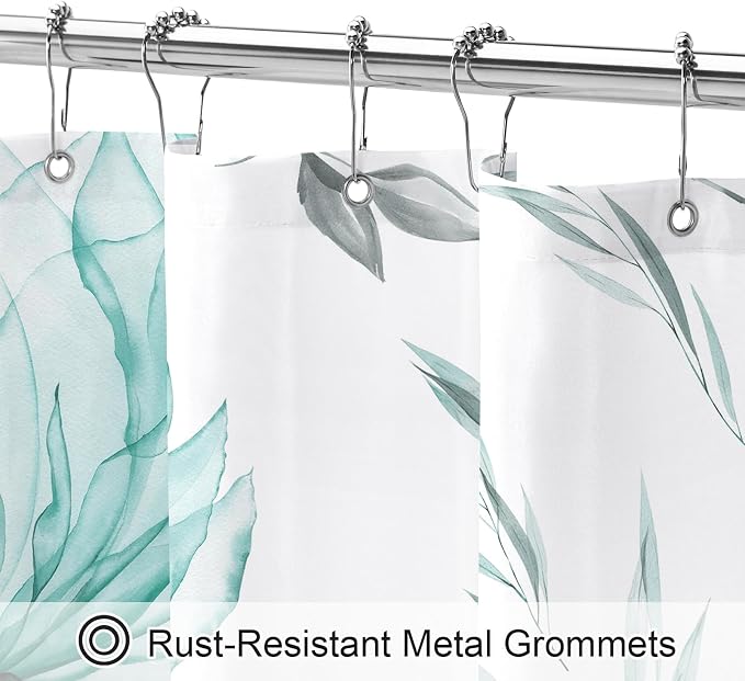 Extra Long Boho Watercolor Floral Shower Curtain 72 x 84, Teal Blue and Grey - Image 4