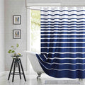 90 Inch Blue Shower Curtain, Extra Long Modern Navy Blue and White Stripe by BESTRIPES