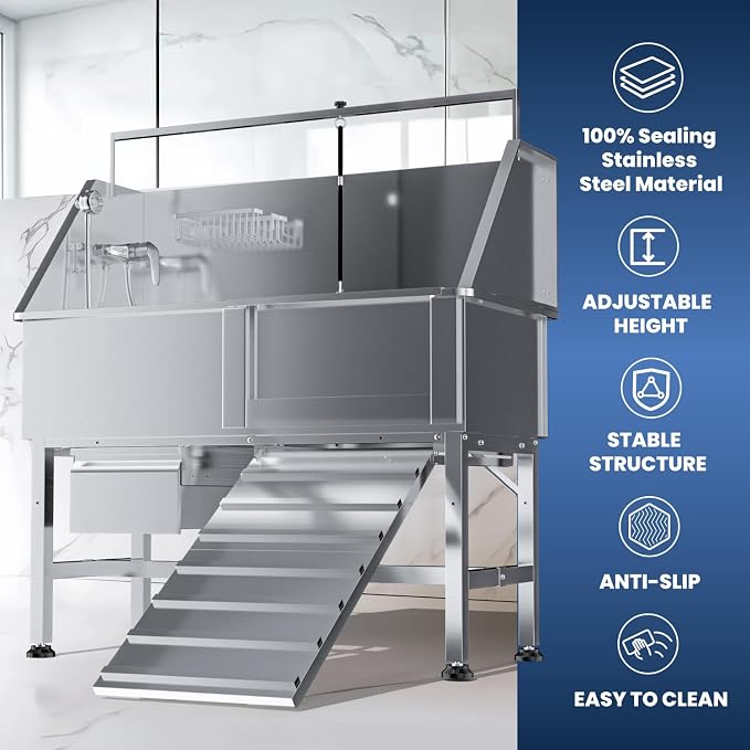 46" Dog Washing Station, Professional Stainless Steel Dogs Bathing Station Dog - Image 3