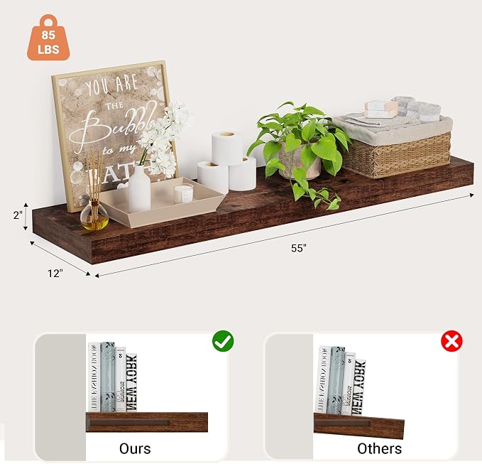 Heimlove 12 Inch Deep Floating Shelves, 55 x 12 inches Long Wall Shelf - Image 3