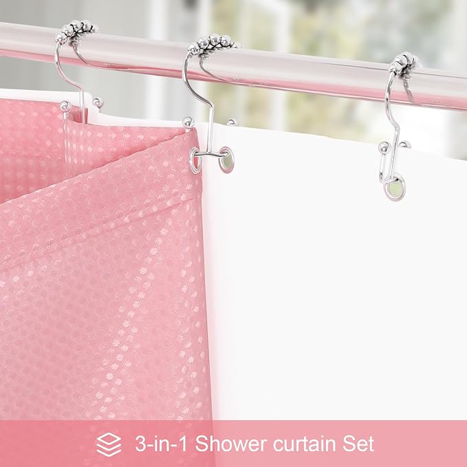3 in 1 Stall Half Size Pink Shower Curtain Set-36 W x 72 H, Modern Waffle - Image 2