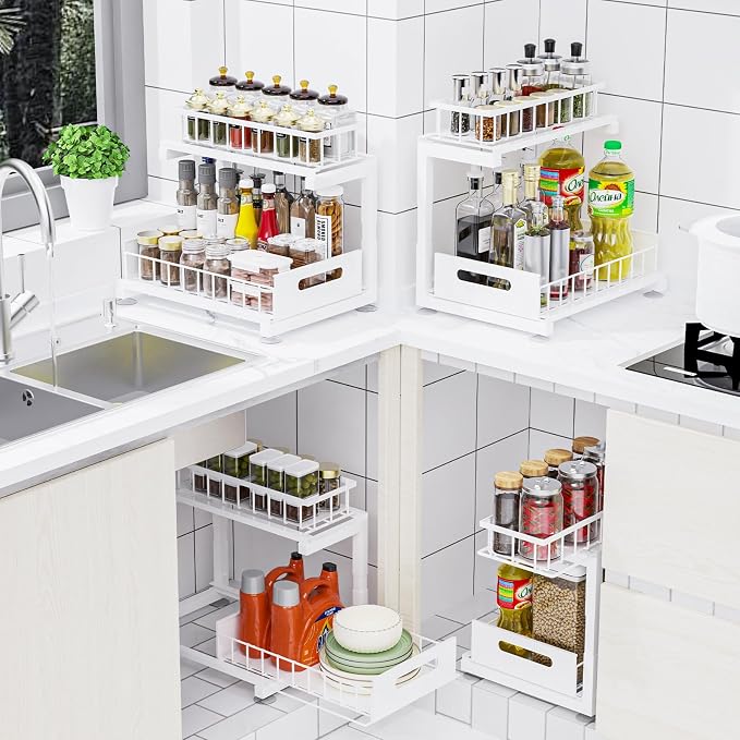 2 Pack Under Sink Organizer, Heavy Duty Metal Slide Out Sink Shelf Organizer - Image 4