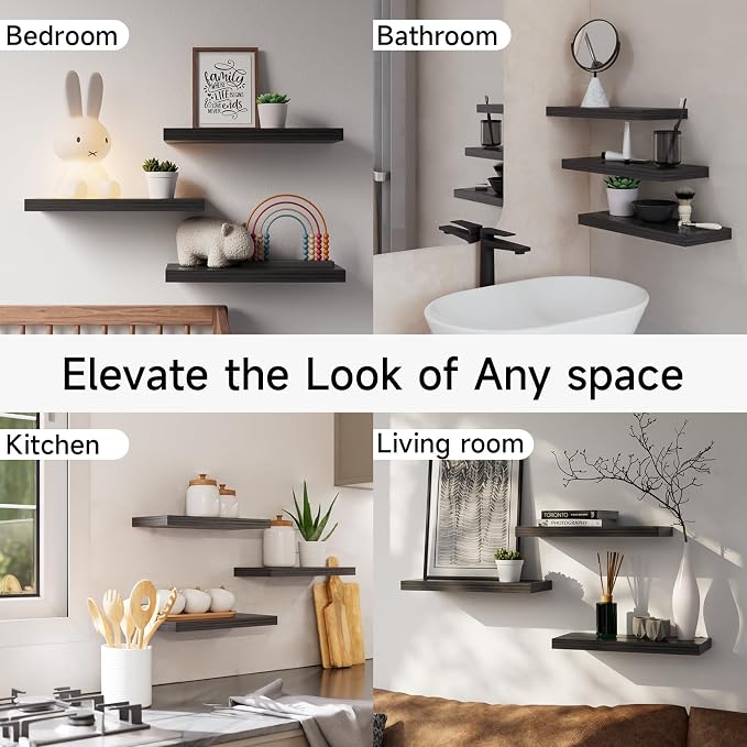 BAYKA Floating Shelves for Wall, Wall Mounted Rustic Wood Shelves for Bathroom - Image 7