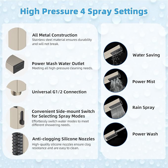 Hibbent All Metal CUPC Certified 8'' Rainfall Shower Head, Dual Shower Head - Image 5