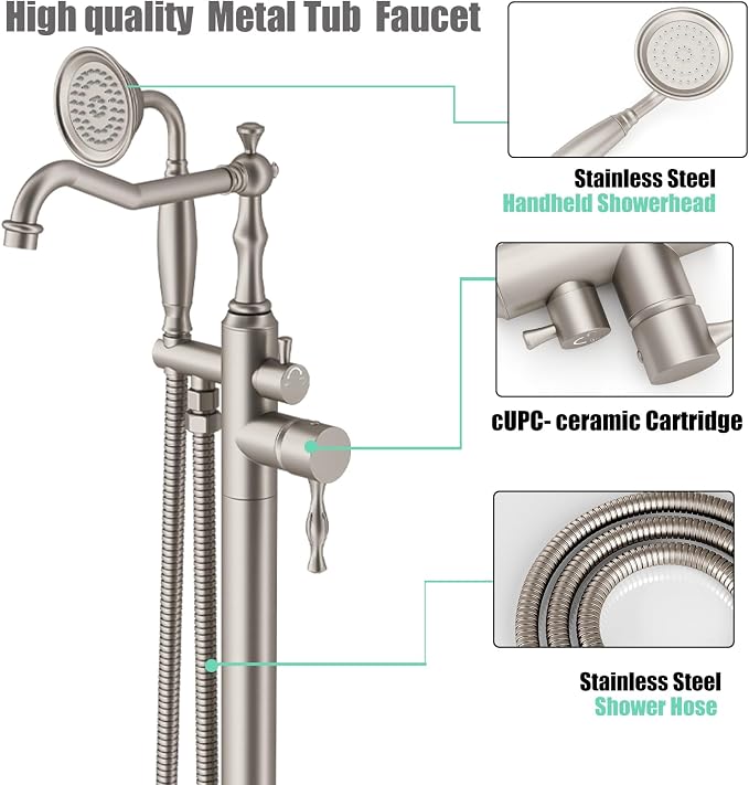 Hoimpro Free Standing Tub Faucet Freestanding Tub Filler Stand Alone Bath Tub - Image 6
