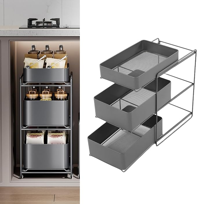 Asixxsix 3 Tier Under Sink Organizer, Pull Out Kitchen & Bathroom Storage - Image 2