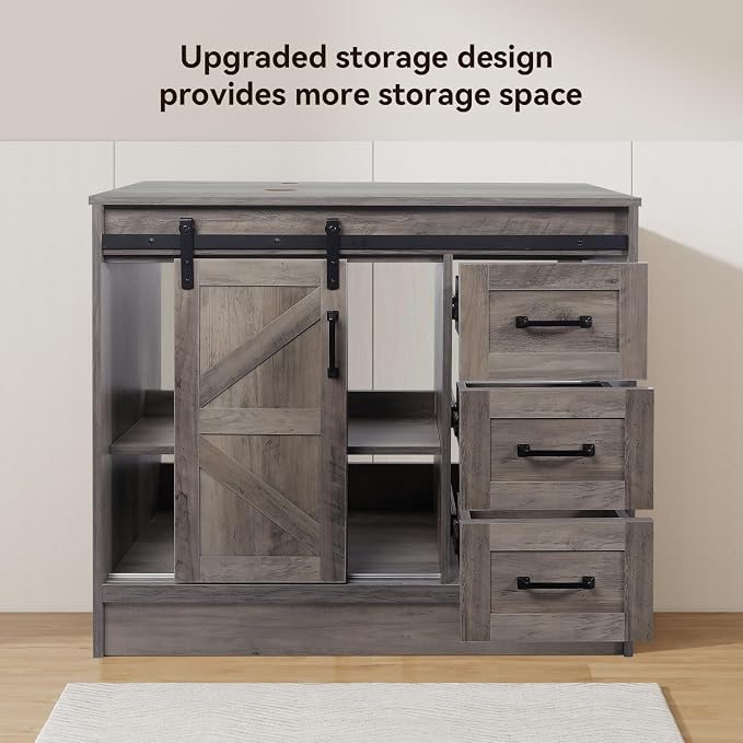 36-Inch Barn Door Bathroom Vanity, Farmhouse Style Standing Cabinet Without Sink - Image 6