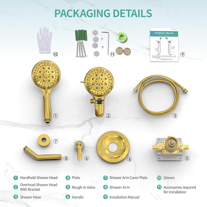 SR SUN RISE High Pressure 3-Way Rainfall Shower Faucet, 3 in 1 Shower Head and - Image 9