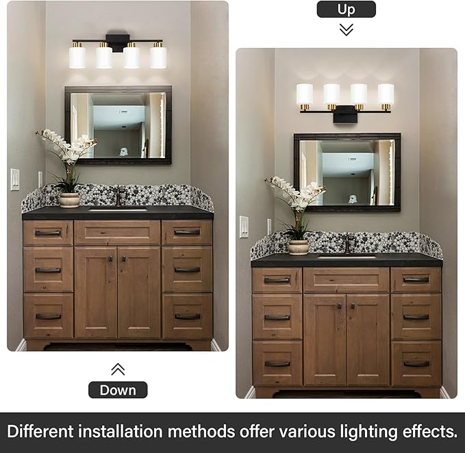 Black and Gold Bathroom Light Fixtures, 4-Light Modern Vanity Light Over Mirror - Image 4