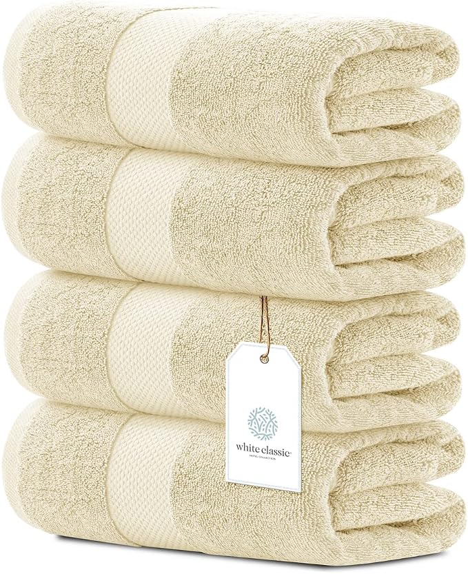 White Classic Luxury Bath Towels Set of 4 Large by WhiteClassic
