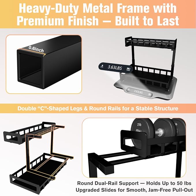 Under Sink Organizer 2 Pack, Metal Large Capacity 2-Tier Sliding Cabinet - Image 4