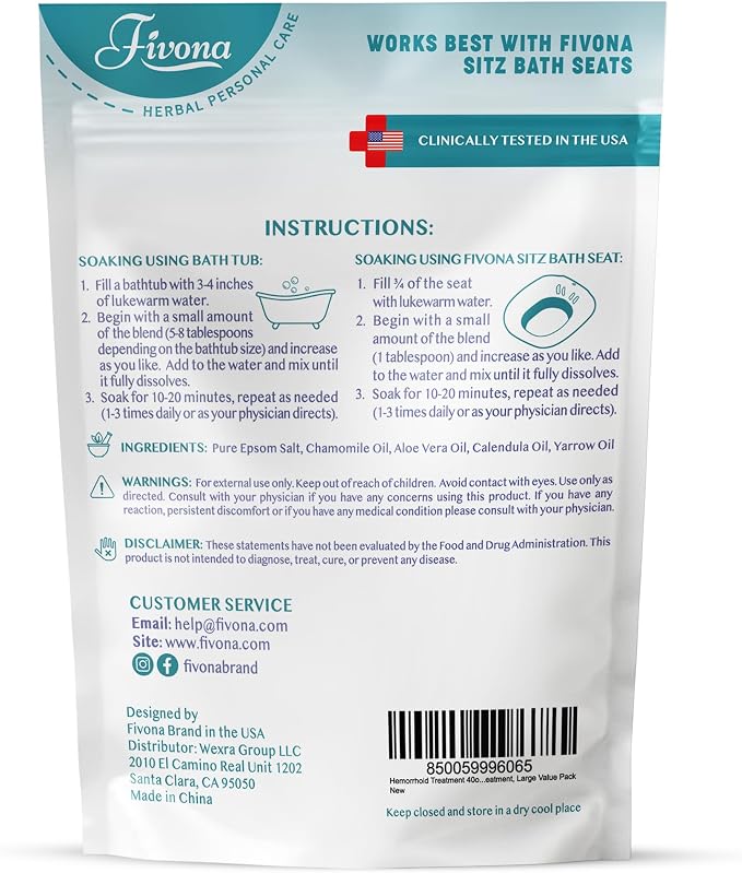 Hemorrhoid Treatment 40oz, Fivona Sitz Bath Salts, Postpartum Soaking Blend - Image 9