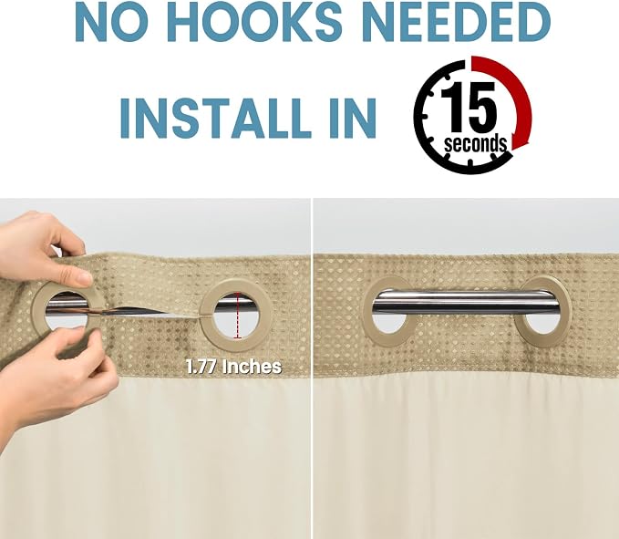 Beige Stall No Hook Shower Curtain - Image 3