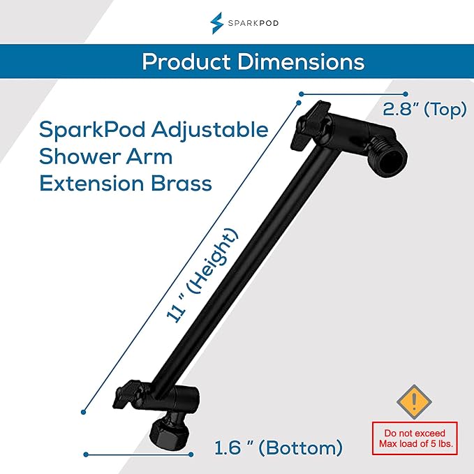 SparkPod 11" Solid Brass Shower Head Extension Arm - Image 2