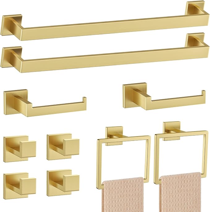 10-Piece Brushed Gold Bathroom Hardware Set Gold Towel Bar Set, Towel by Woekme