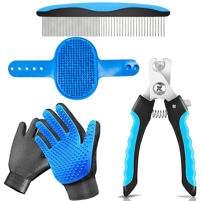 5-in-1 Pet Grooming Kit: Deshedding Rake, Nail Clipper, Grooming Gloves & by NVNAN